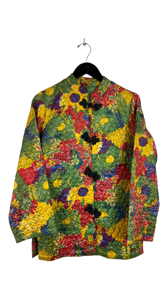 VTG Floral Button Up Quilt Jacket Sz Wmns L