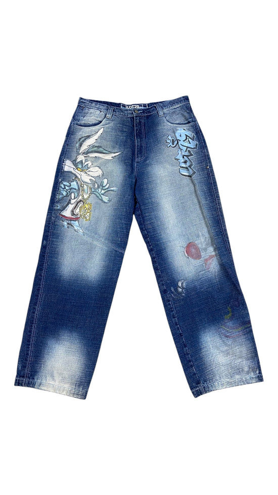 Y2K Lot 29 Looney Tunes Denim Baggy Jeans Sz 40x33