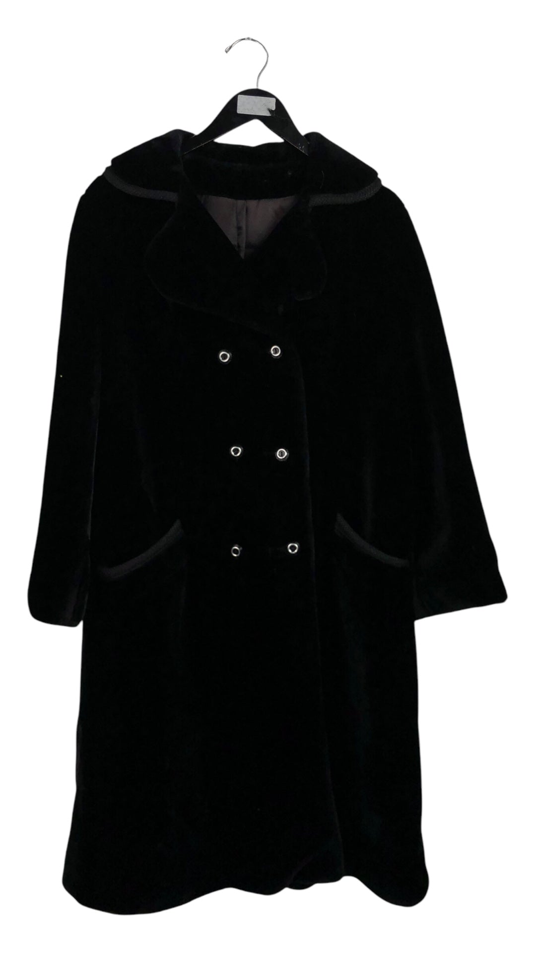 VTG Black Fur Trench Coat Sz M