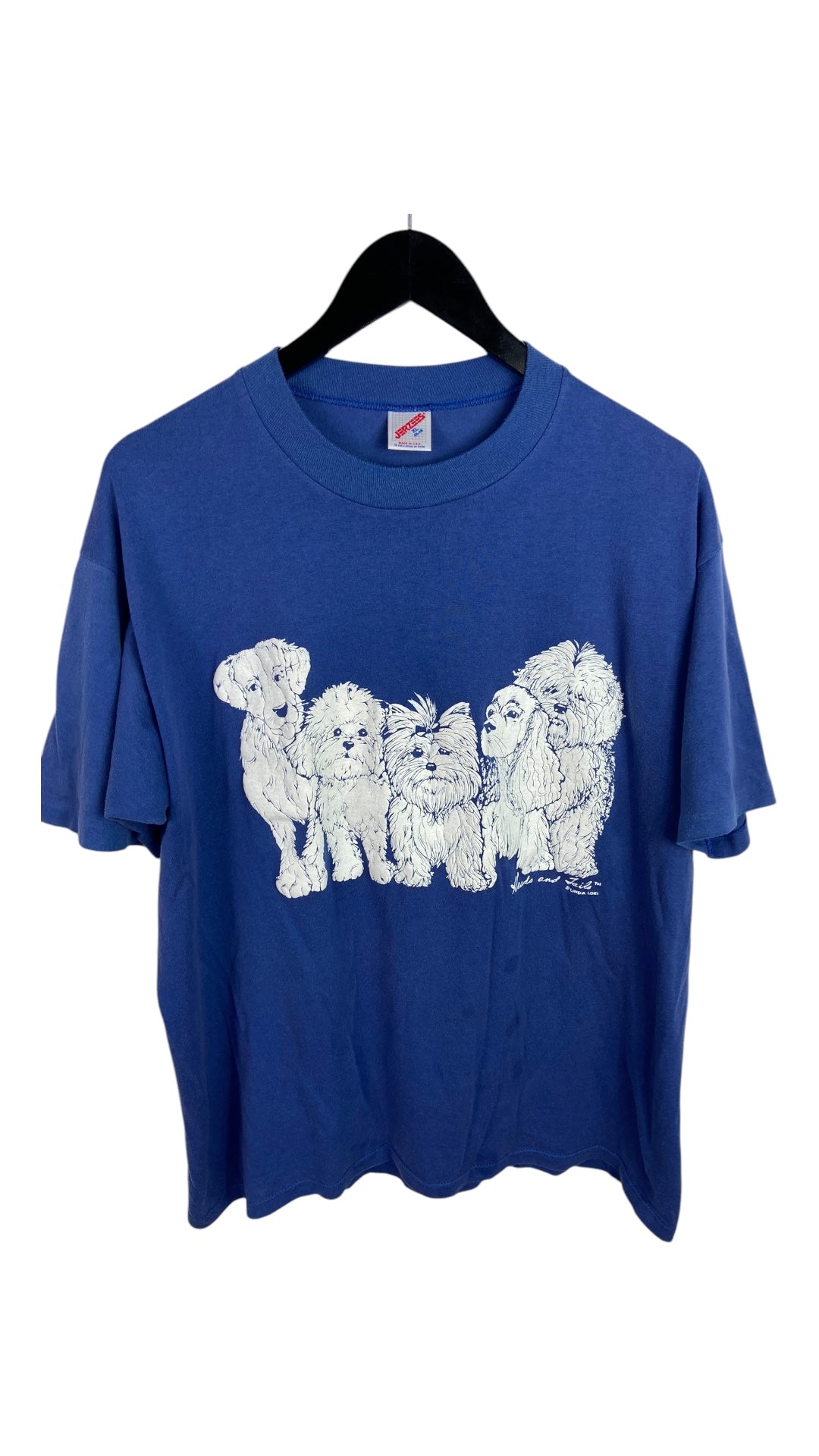 VTG 90s Heads And Tails Yorkie Dog Tee Sz L