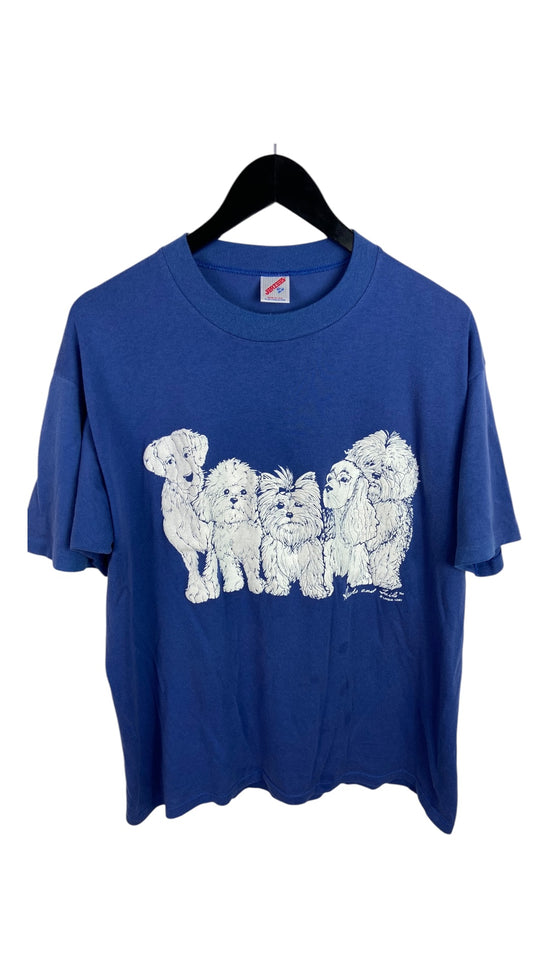 VTG 90s Heads And Tails Yorkie Dog Tee Sz L