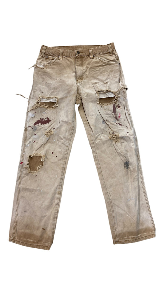 VTG Dickies Thrashed Tan Carpenter Pants Sz 32x32