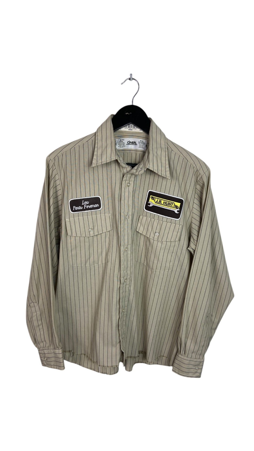 VTG J.B. Hunt Pinstriped Mechanic Button Up Shirt Sz M/L