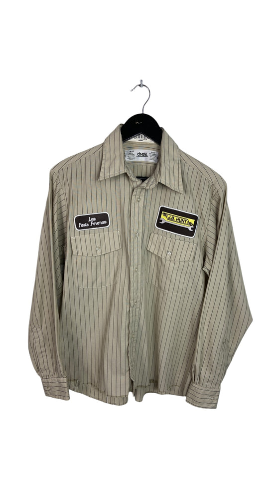 VTG J.B. Hunt Pinstriped Mechanic Button Up Shirt Sz M/L