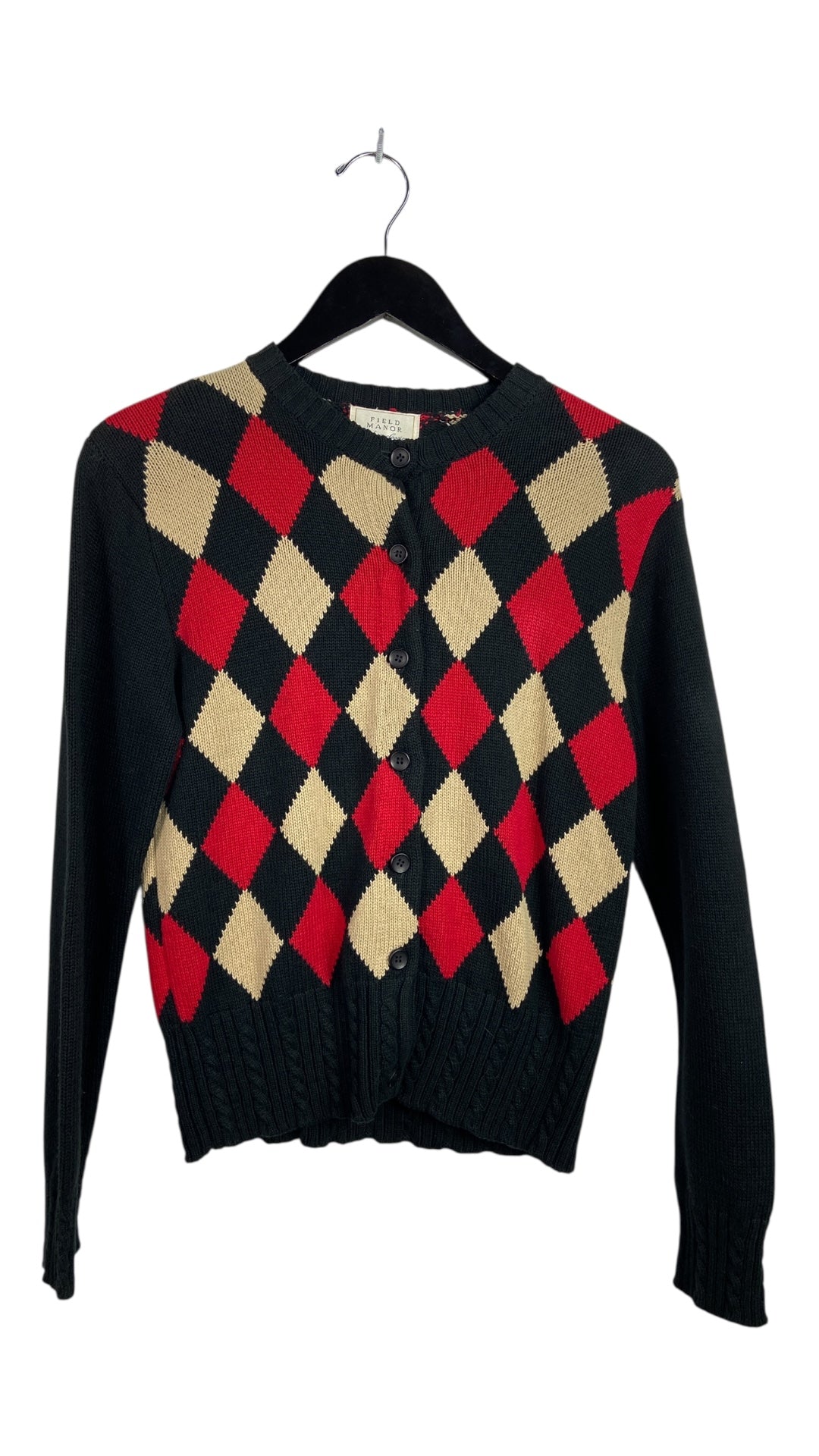 VTG Red/Black Diamond Woven Cardigan Sz Wmns S