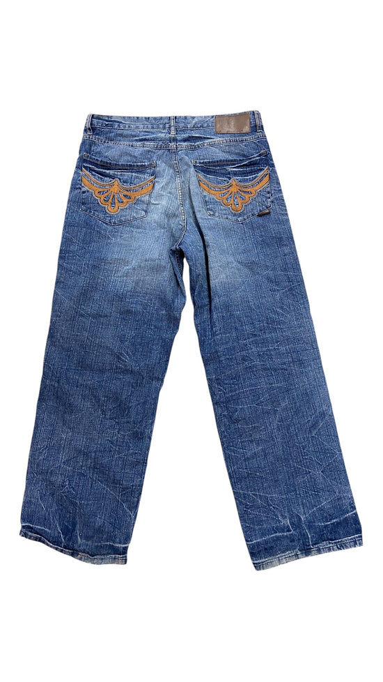 Y2K Mecca Embroidered Jeans Sz 38x32