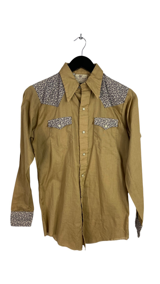 VTG Dee Cee Brand Tan Paisley Western Shirt Sz M