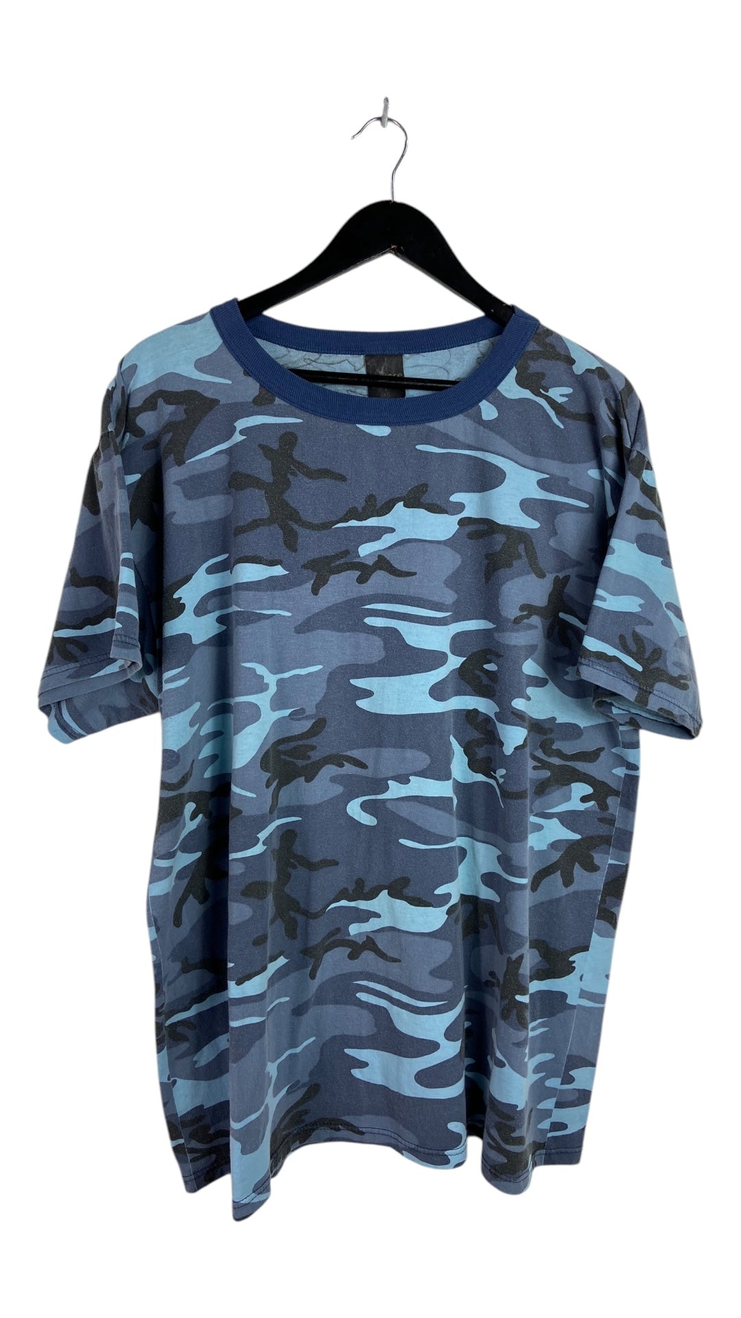 VTG Blue Camo Army Ringer Tee Sz XL