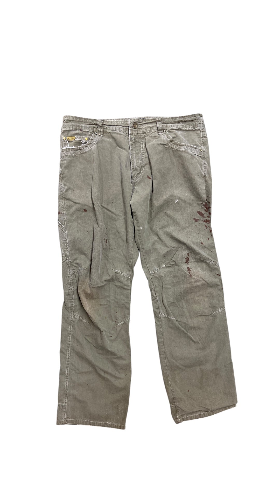 VTG Kuhl Paint Splatter Olive Work Pants Sz 38x32