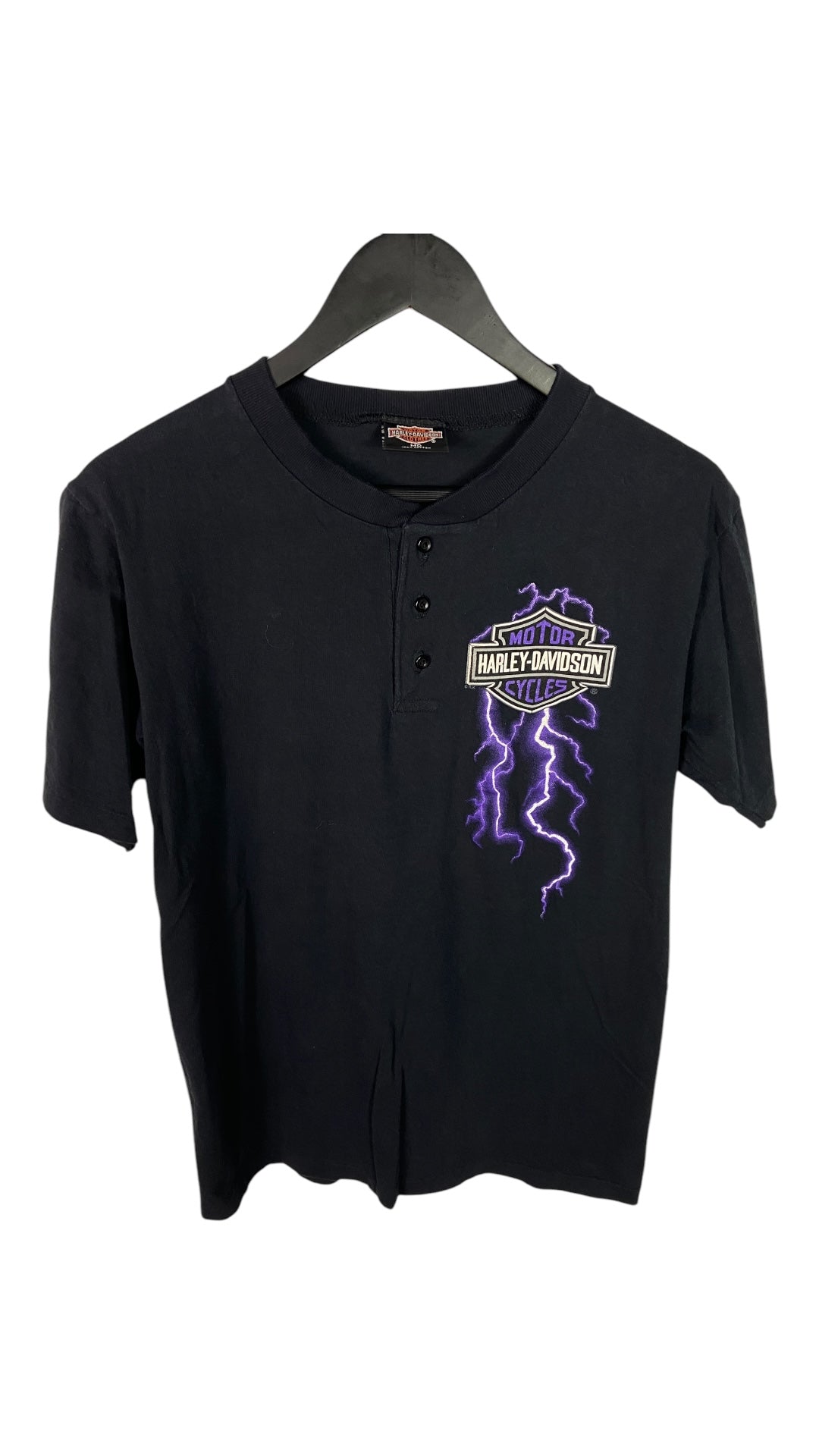 VTG 1994 Harley Davidson Purple Lightning Henley Tee Sz Medium