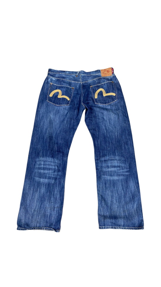 VTG Evisu Genes Embroidered Jeans Sz 38x32"