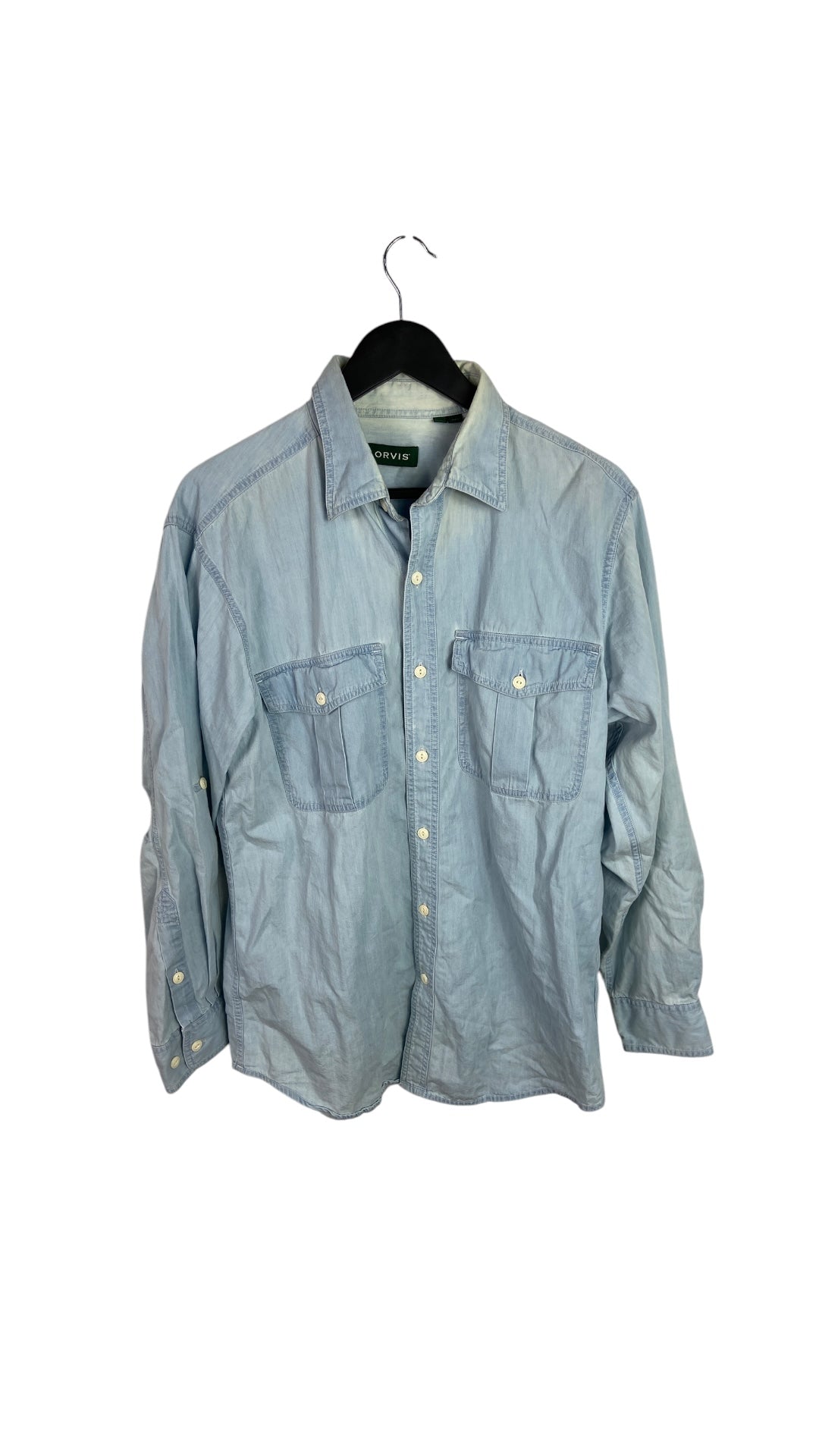 Orvis Faded Blue L/S Button Up Shirt Sz M