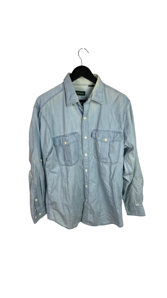 Orvis Faded Blue L/S Button Up Shirt Sz M
