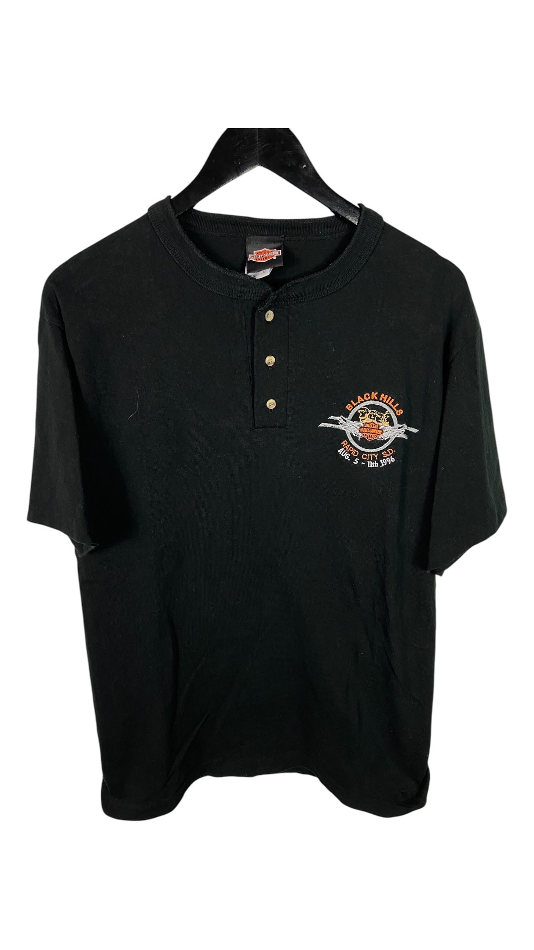 VTG Black Hills Harley Davidson Rapid City Henley Tee Sz Med