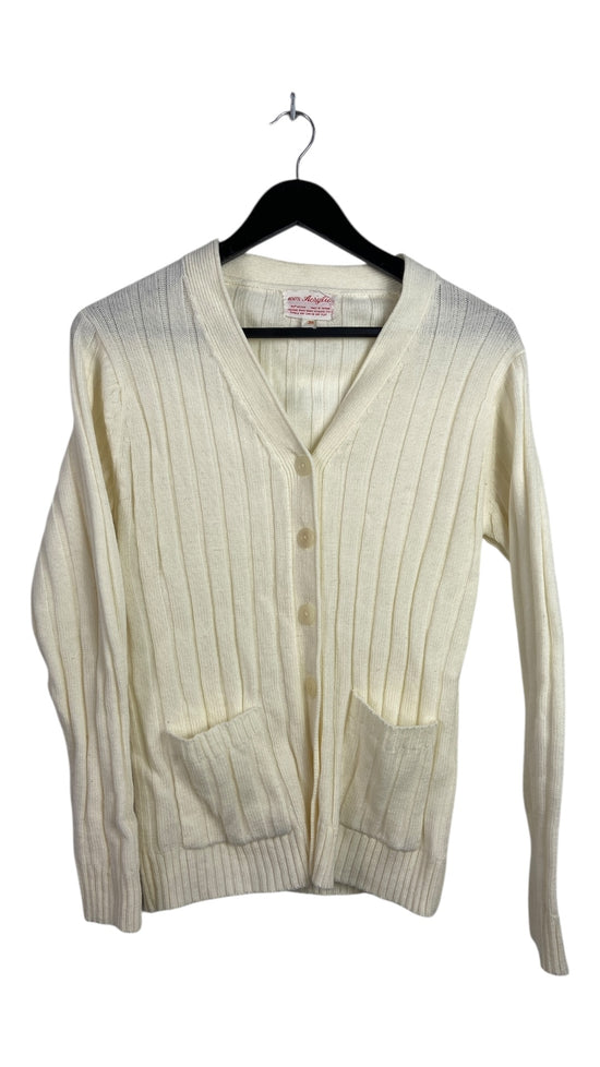 VTG Cream Knitted Cardigan Sz Wmns M