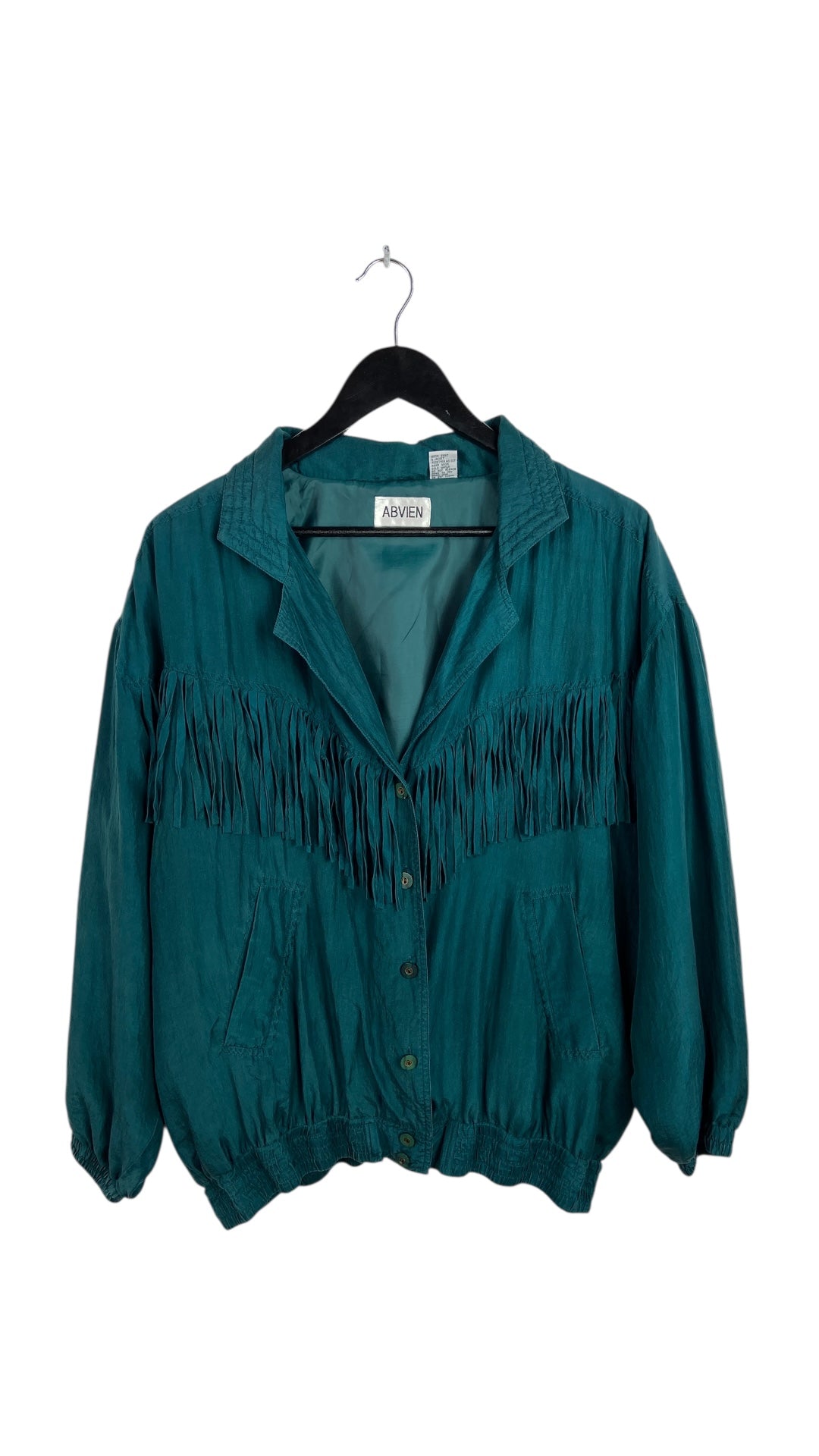 Y2K Green Silk Fringe Button Up Jacket Sz Wmns L