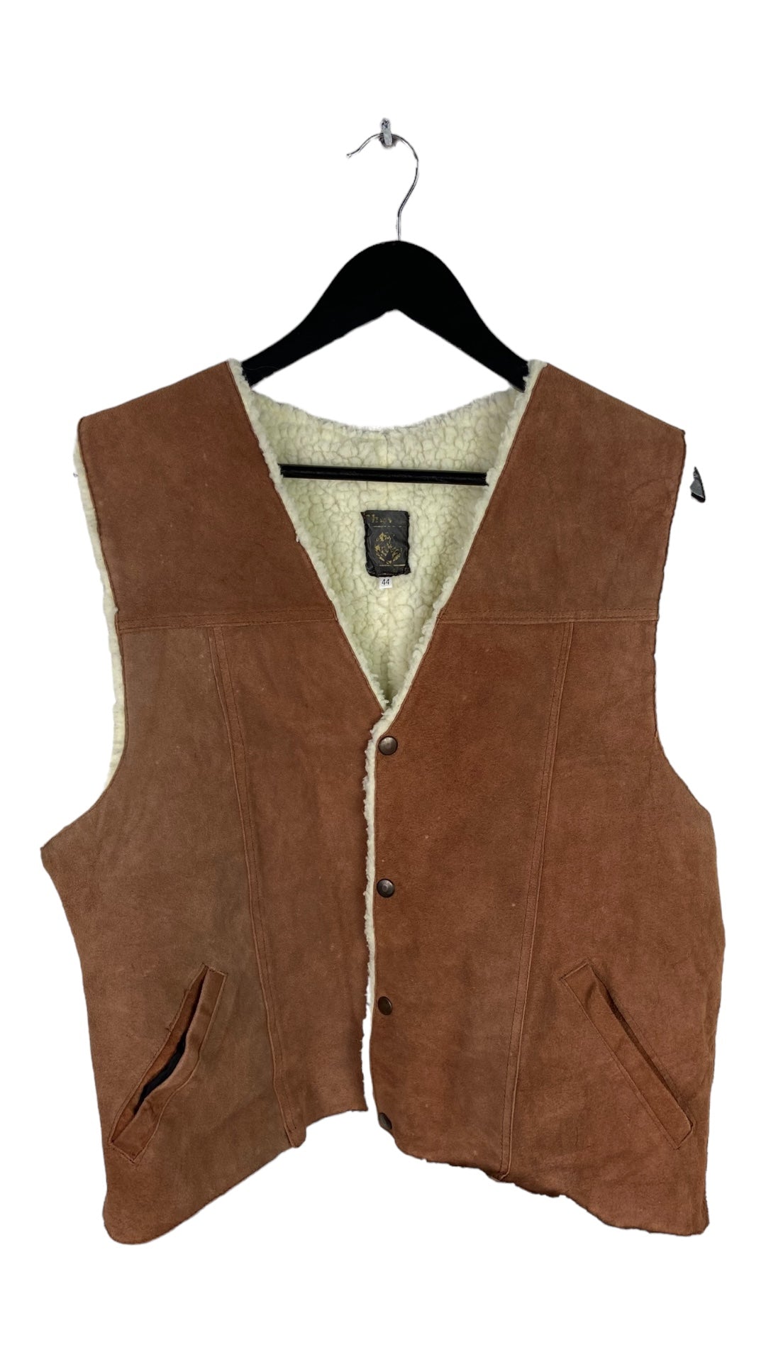 Vtg Suede Shearling Vest Sz L