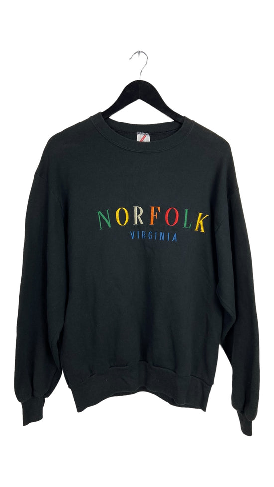 VTG Norfolk Virginia Multicolor Embroidery Sweatshirt Sz L