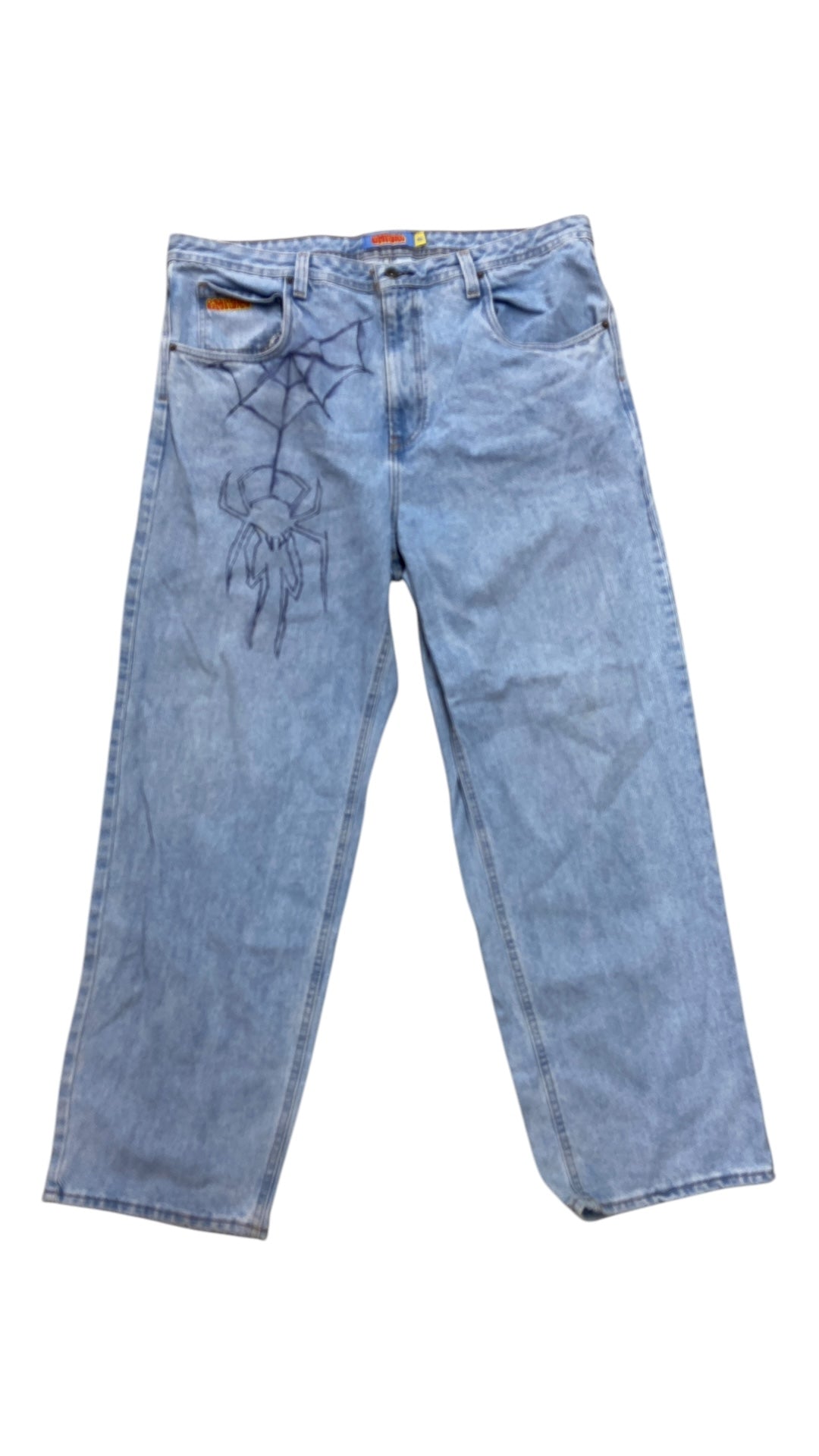 Y2K Empyre Custom Spider Baggy Blue Jeans Sz 40x32