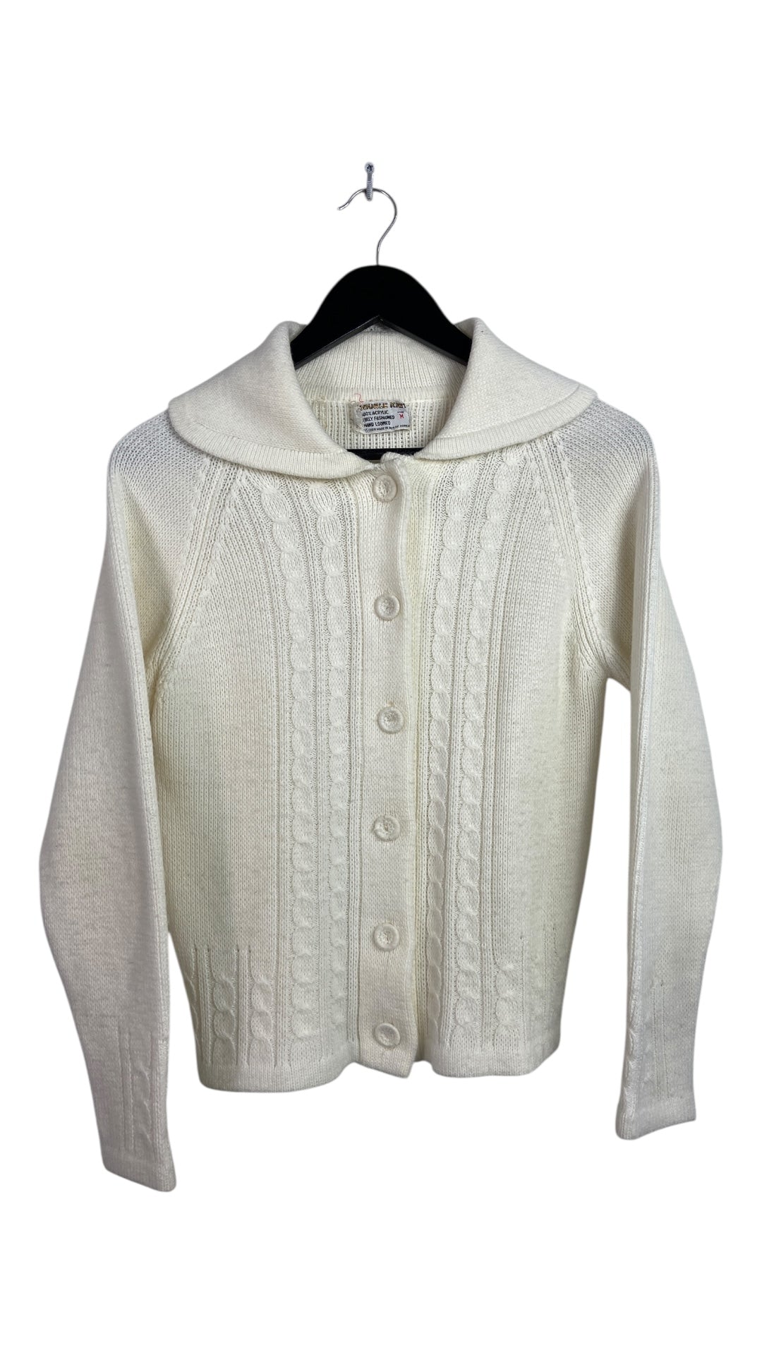 VTG Cream Double Knit Woven Cardigan Sz Wmns M