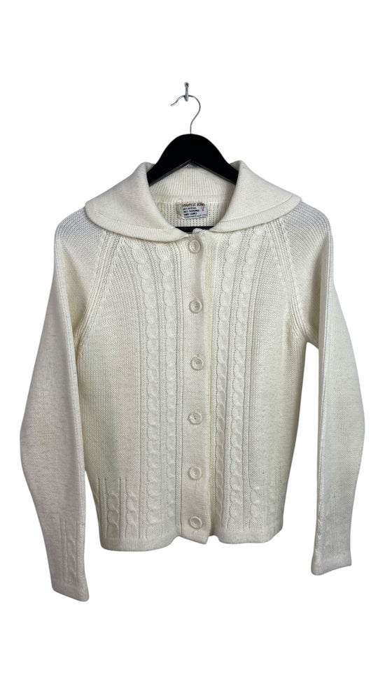 VTG Cream Double Knit Woven Cardigan Sz Wmns M