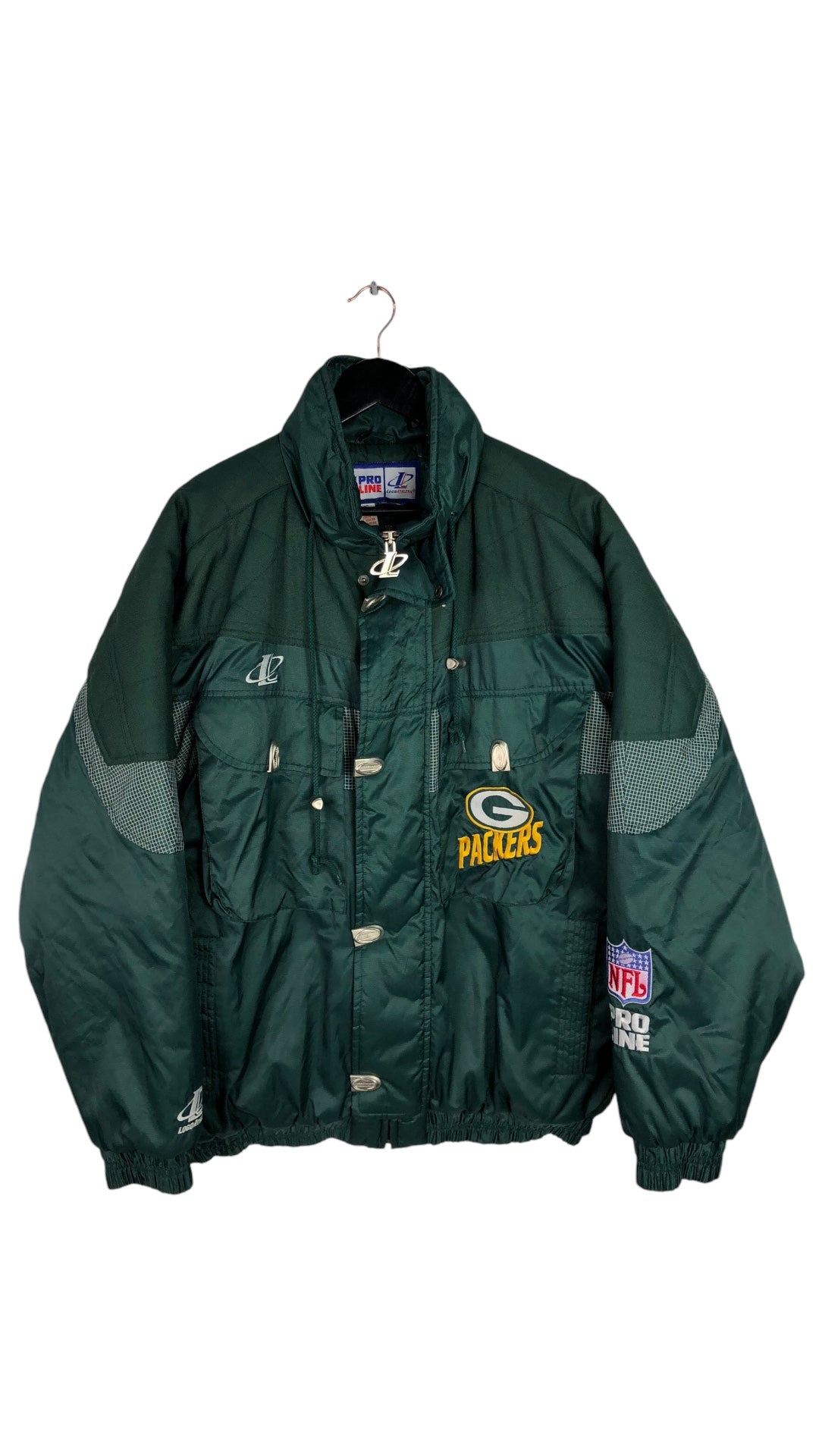 VTG Green Day Packers Logo Athletic NFL Pro Line Puffer Jacket Sz L