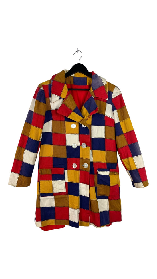 VTG Women’s Multicolor Square Handmade Overcoat Sz M