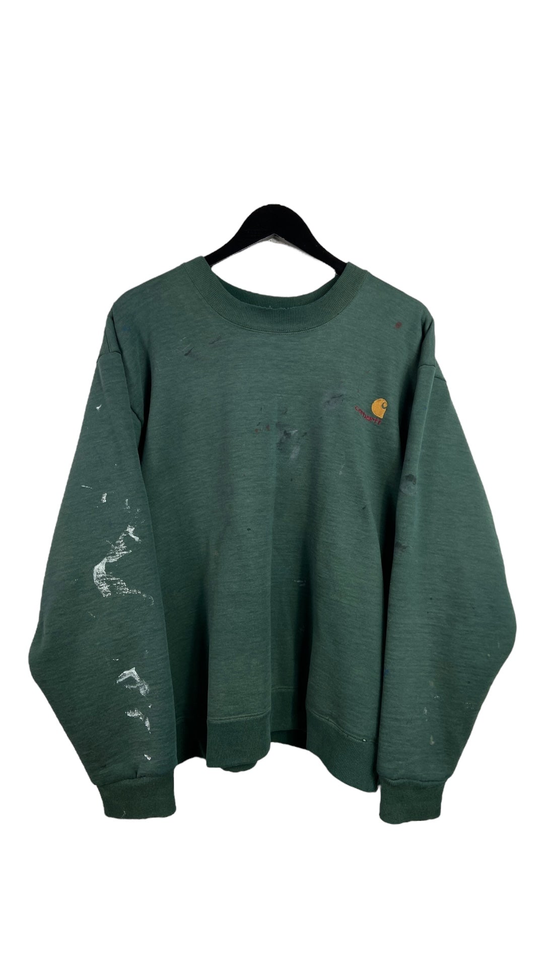 Y2K Carhartt Green Paint Splatter Thermal Lined Crewneck Sz L