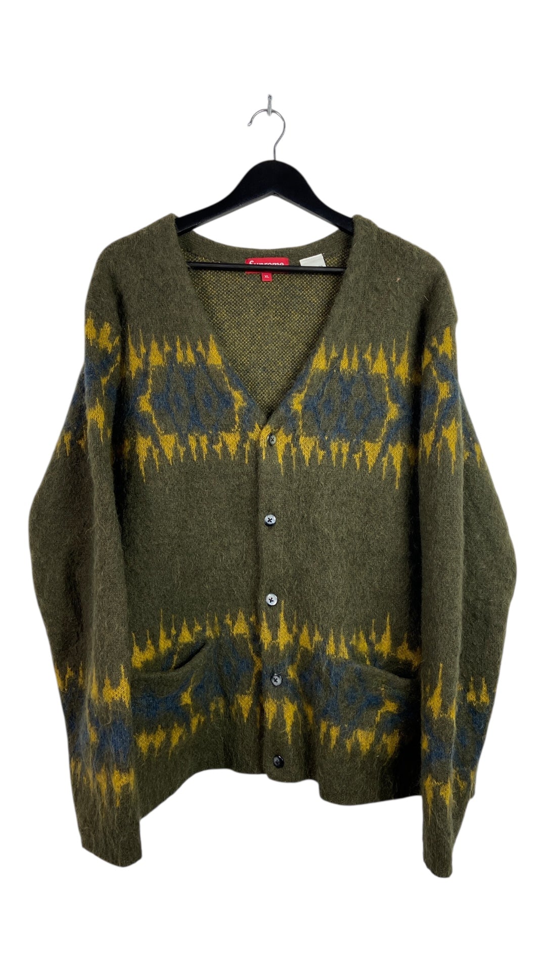 Supreme Mohair Abstract Stripe Olive Cardigan Sz XL