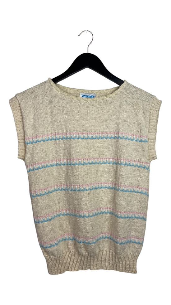 VTG Wrangler Cream Striped Sweater Vest Sz M