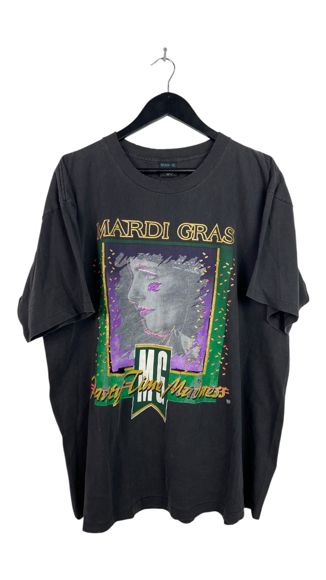 VTG Thrashed Mardi Gras Party Time Madness Tee Sz XL