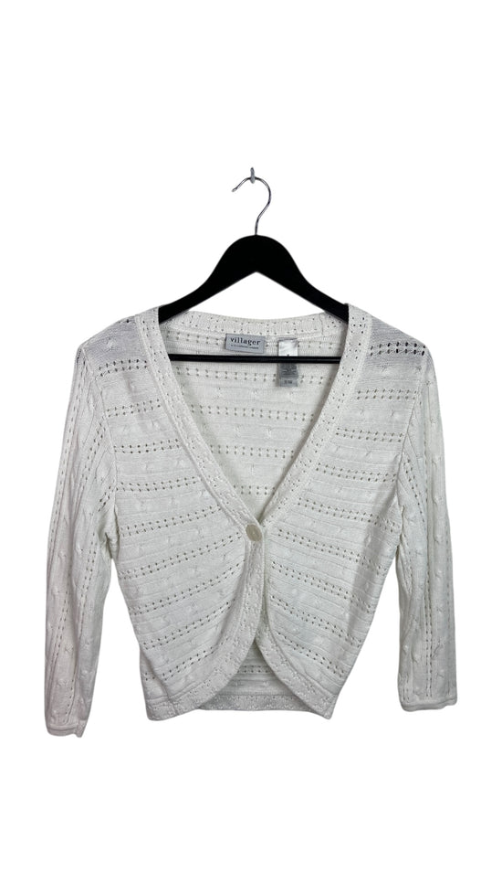VTG Liz Caliborne White Knitted Cardigan Sz Wmns M