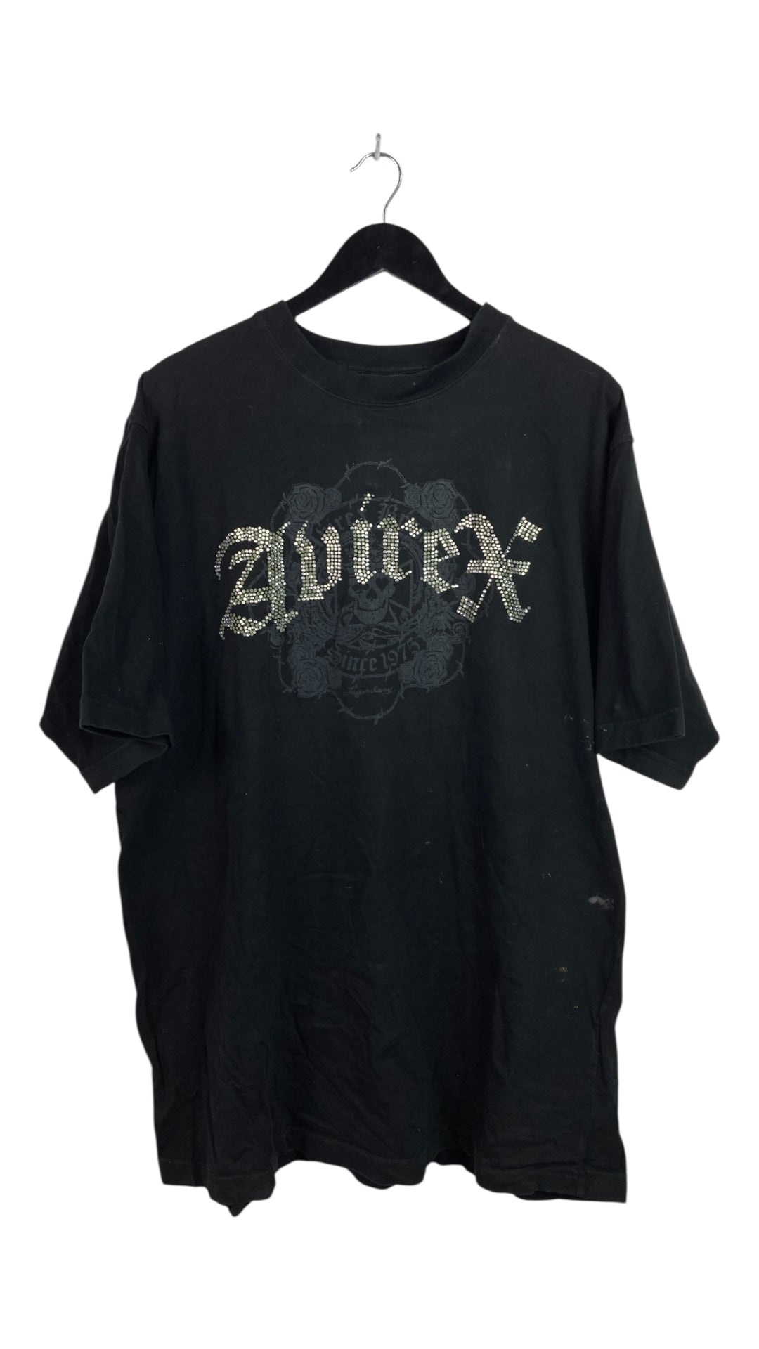 Y2K Avirex Rhimestone Black Tee Sz 2XL