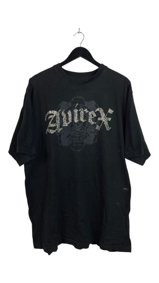 Y2K Avirex Rhimestone Black Tee Sz 2XL