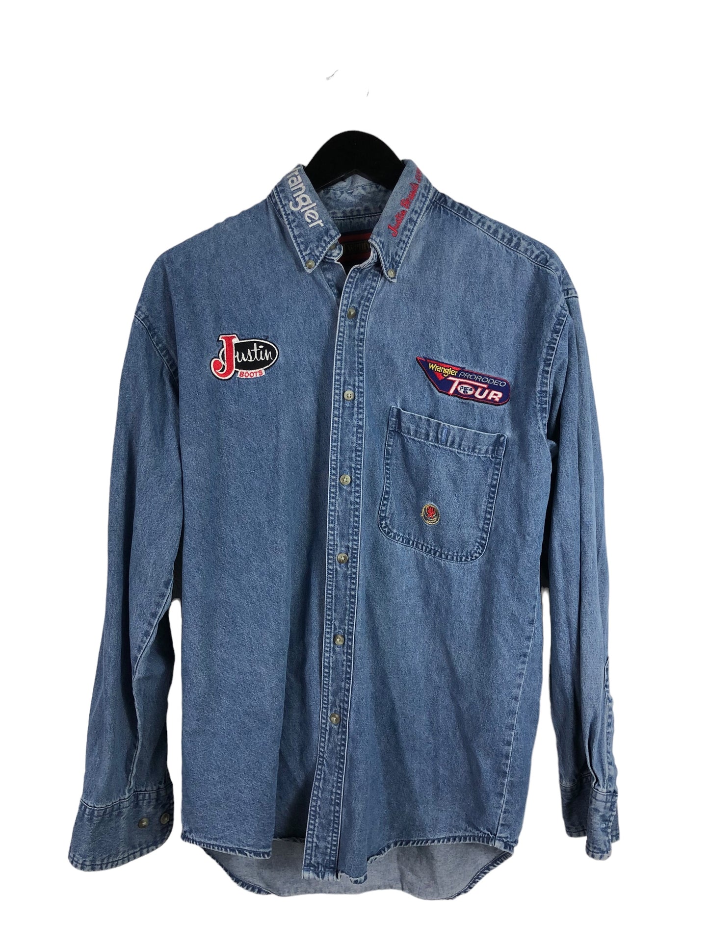 VTG Wrangler Denim L/S Button Up Pro-Rodeo Tour Sz L