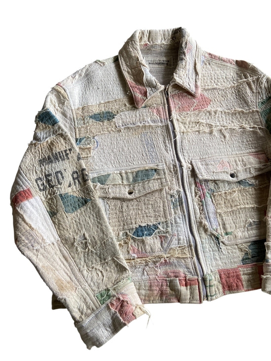 Reworked Cream Crust FeedSack Jacket by david turner Sz M/L