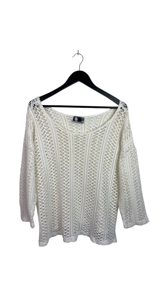 VTG White Crochet Cropped Shirt Sz Wmns L