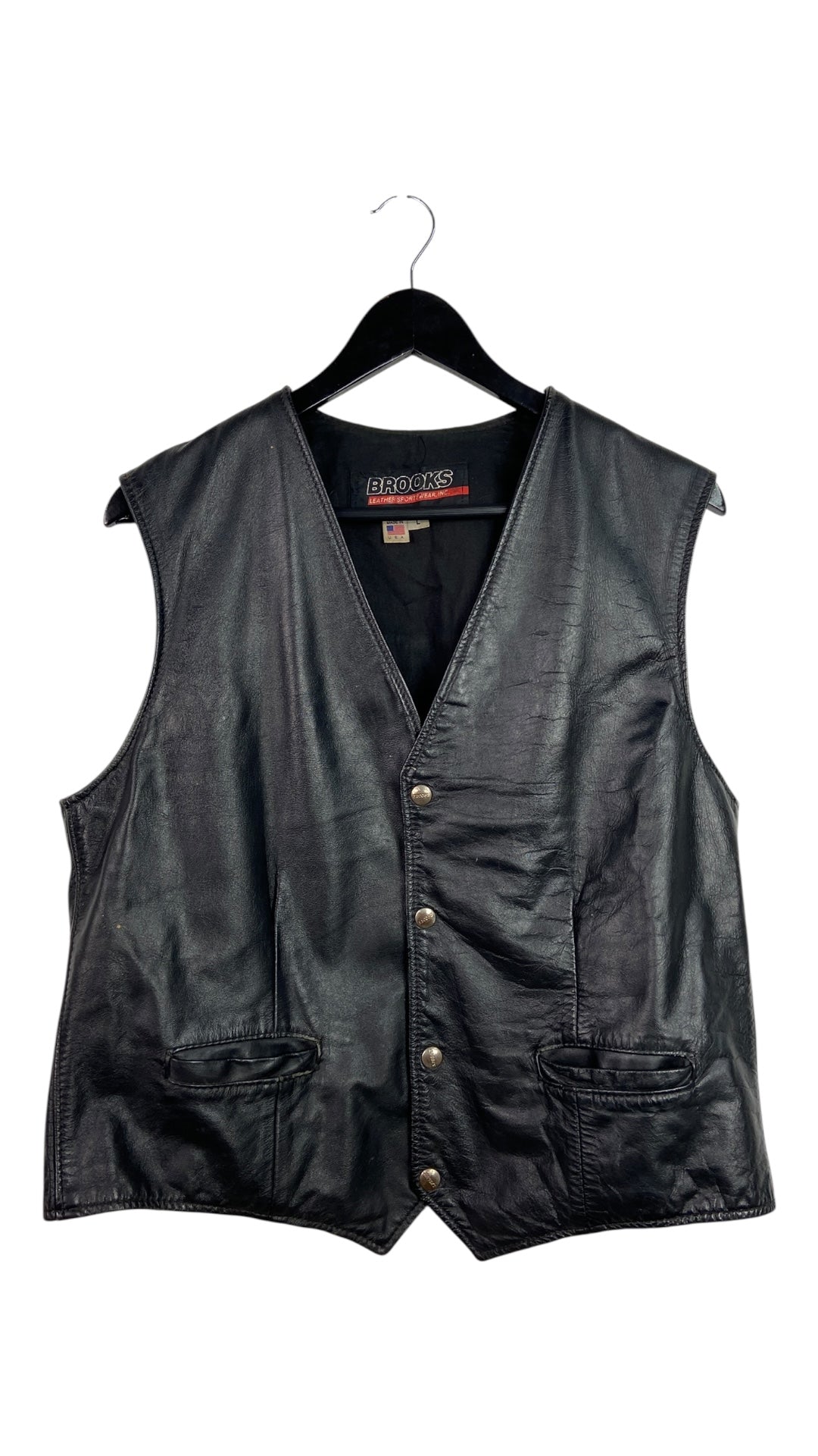 VTG Brooks Leather Black Vest Sz L