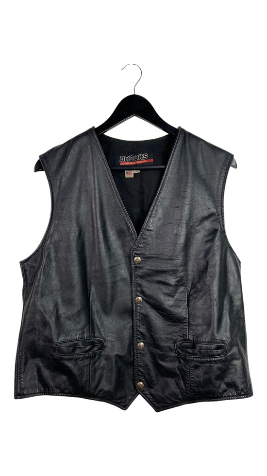 VTG Brooks Leather Black Vest Sz L