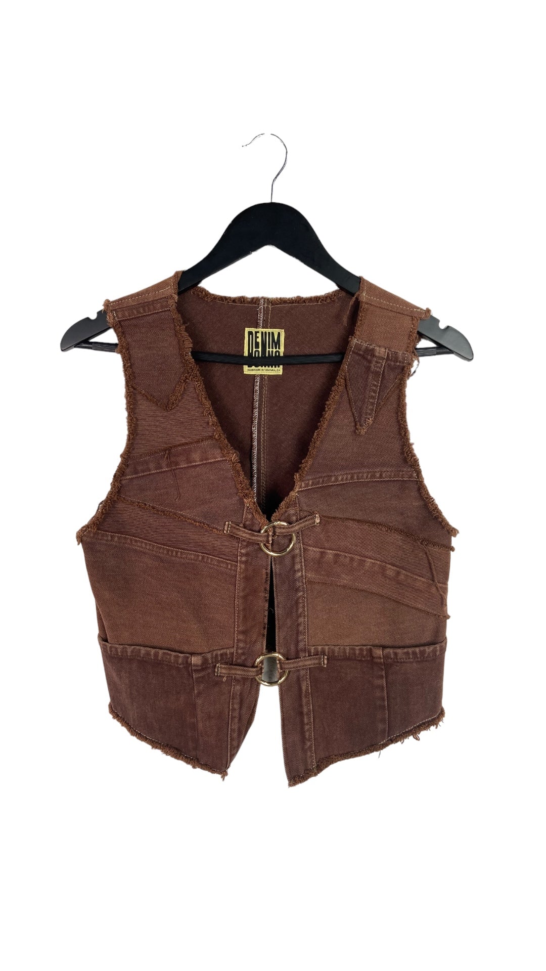 Reworked Patchwork Brown Denim Vest Sz S