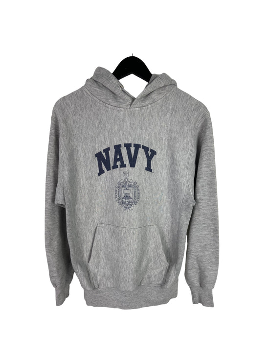 VTG Navy Emblem Heather Grey Hoodie Sz S