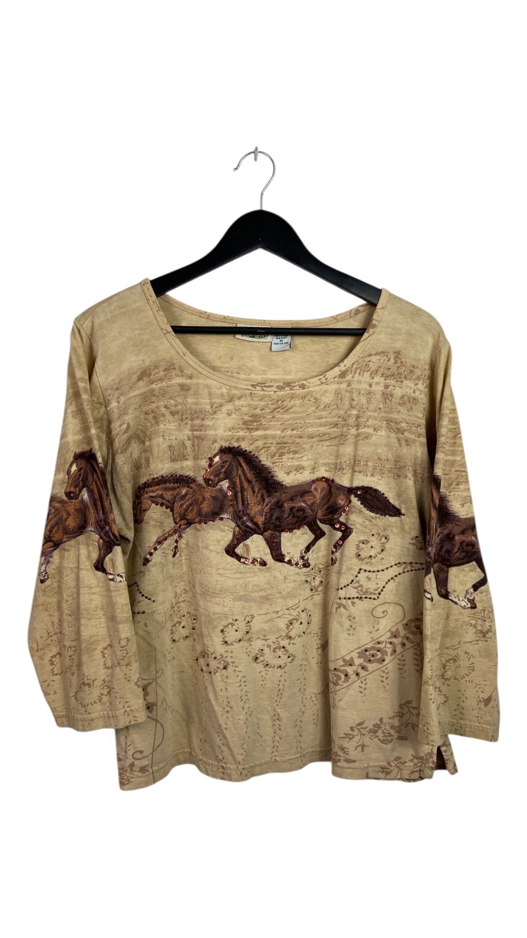 Y2K Horse Rhinestone Western L/S Shirt Sz Wmns M