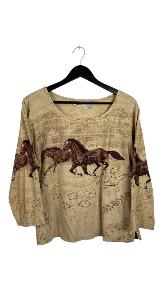 Y2K Horse Rhinestone Western L/S Shirt Sz Wmns M