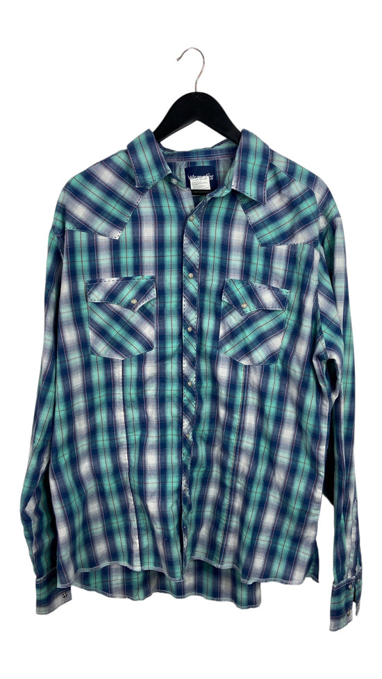 VTG Plaid Wrangler Button-Down Shirt Sz XL