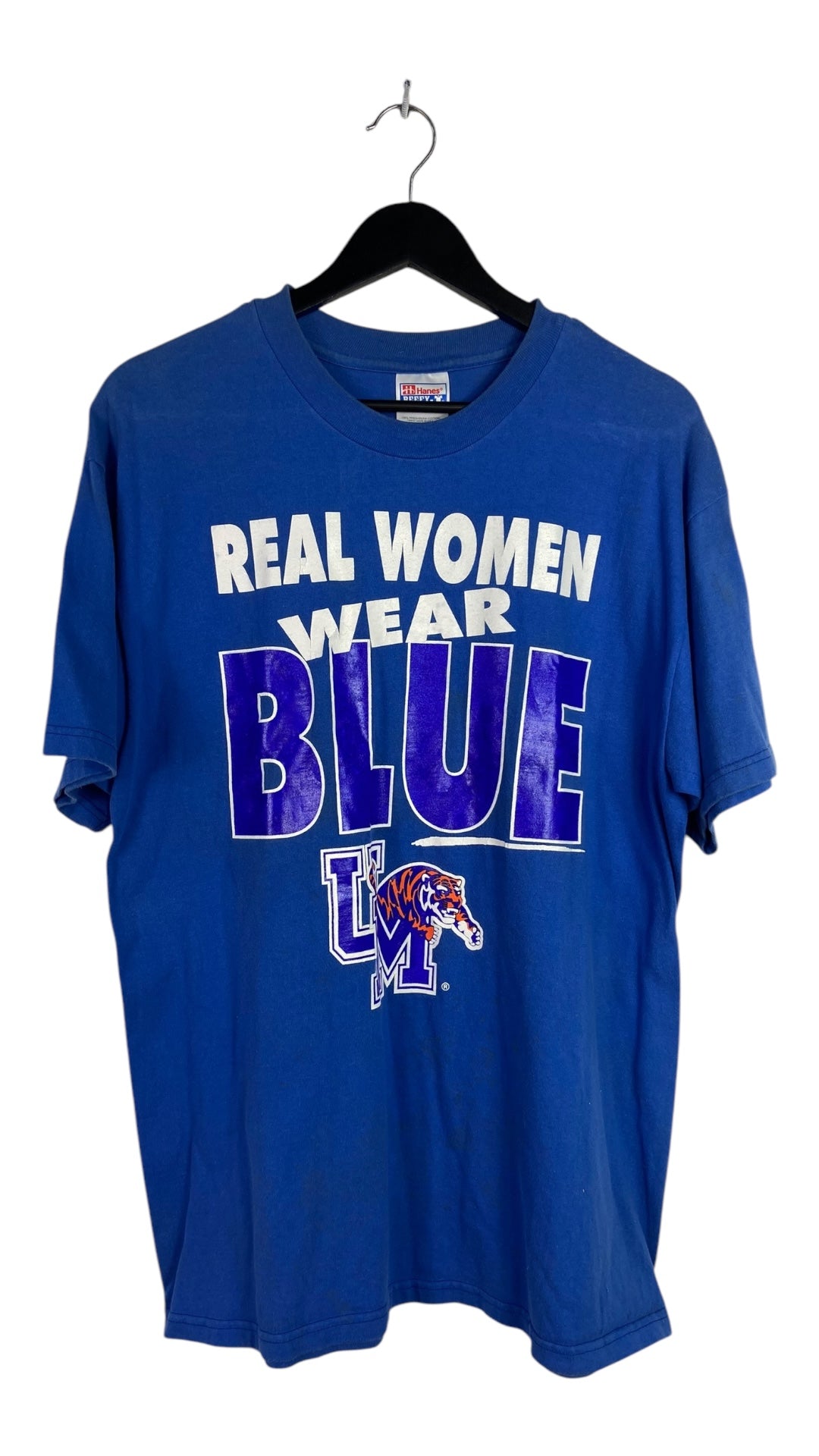 VTG University of Memphis Real Women Wear Blue Tee Sz L