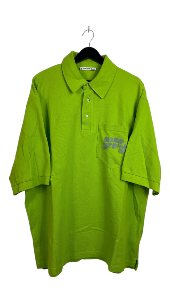 Acne Studios Volt Green Chainstitch Polo Shirt Sz XL