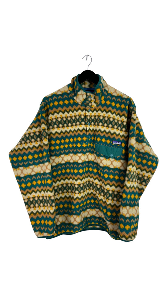 VTG Patagonia Cliff Print Arbor Green Pullover Fleece Jacket Sz M