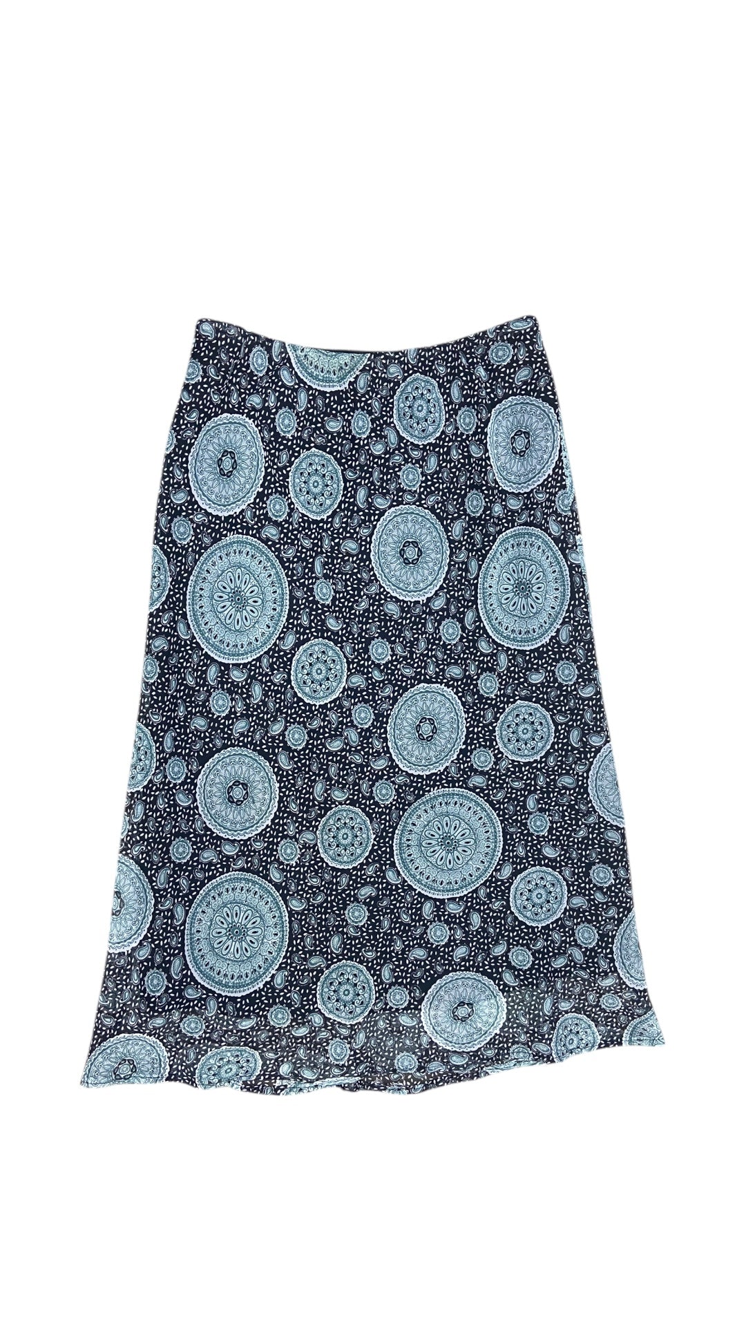 VTG Black/Blue Paisley Flowy Long Skirt Sz 10