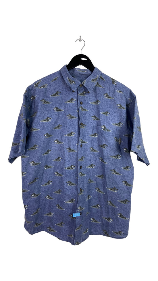 VTG Woolrich Dogs Blue Button Up Shirt Sz XL