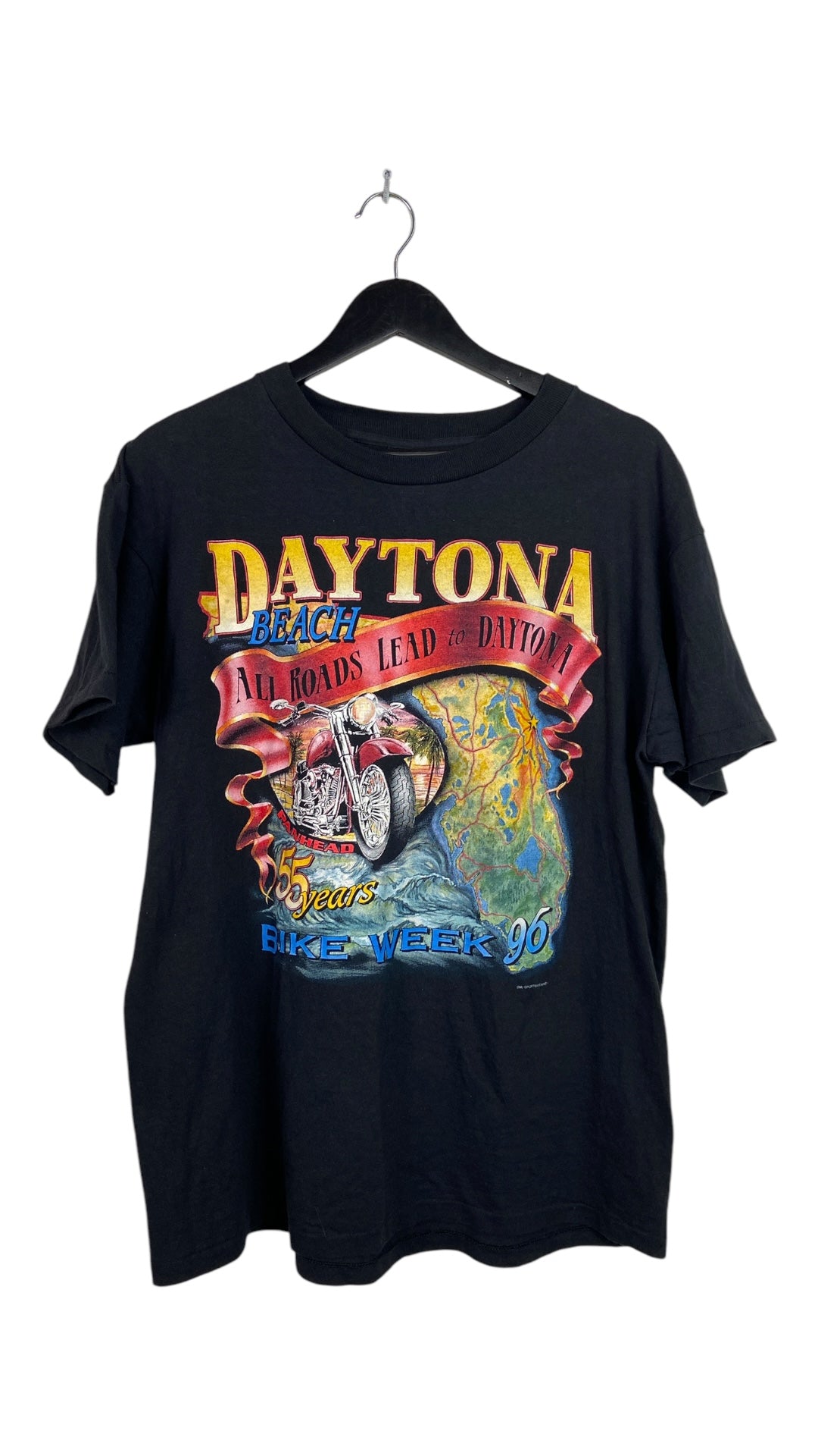 VTG Road to Daytona Bleach Stain Bike Week '96 Tee Sz L